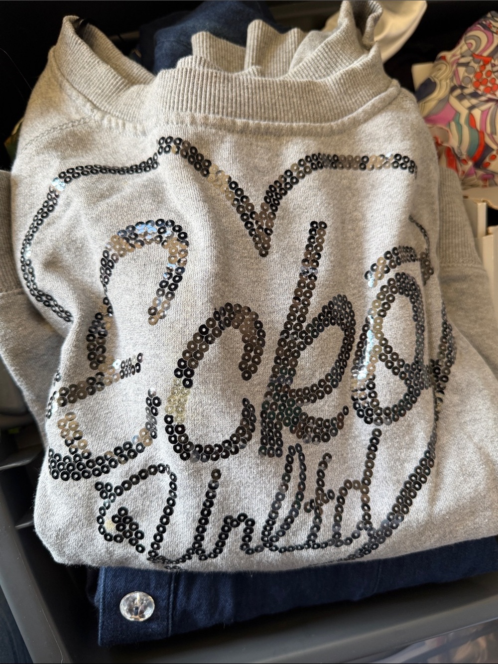 Ecko Unlimited Gray Sequin Script Scoopneck Sweater